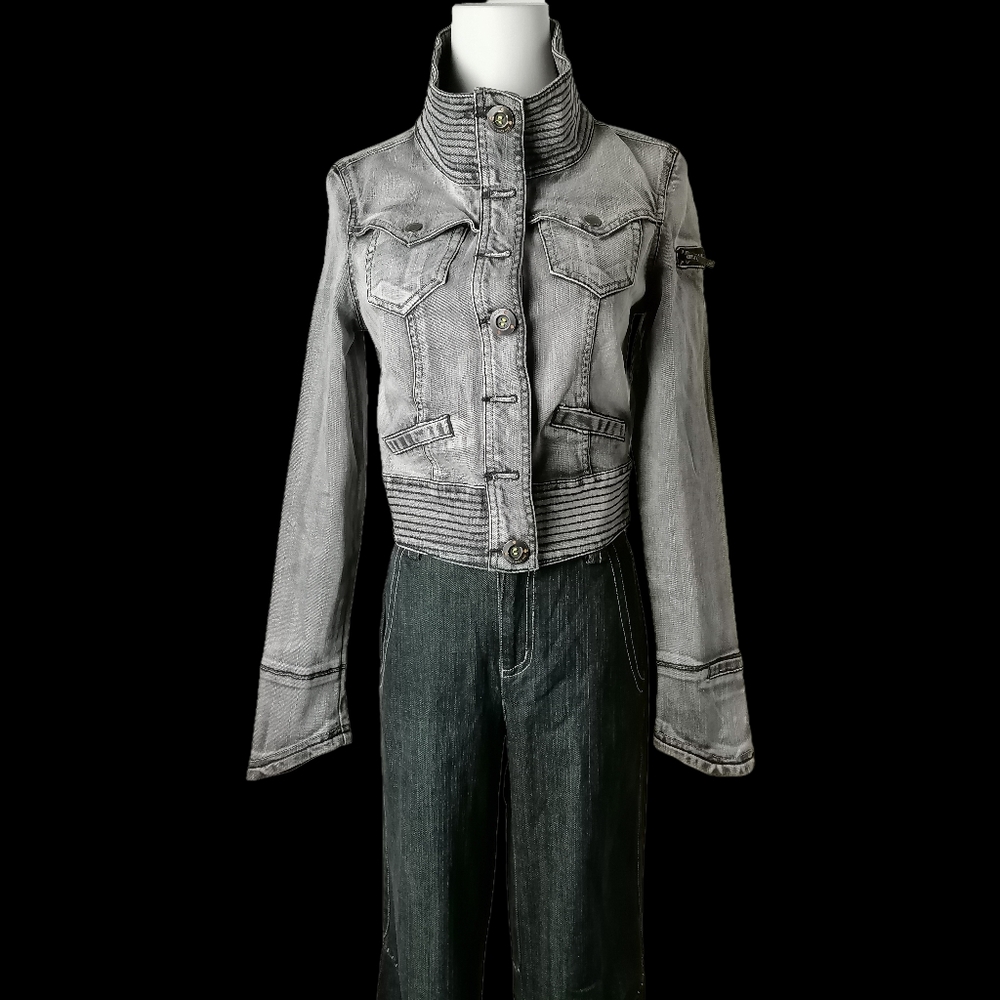 ⚓️ XS, dark grey long sleeve cropped denim jacket by only